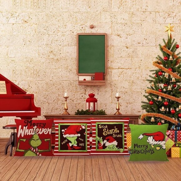 18x18 Inch Set of 4 Xmas Christmas Decorations Grichmas Winter Pillows Covers - Picture 7 of 7